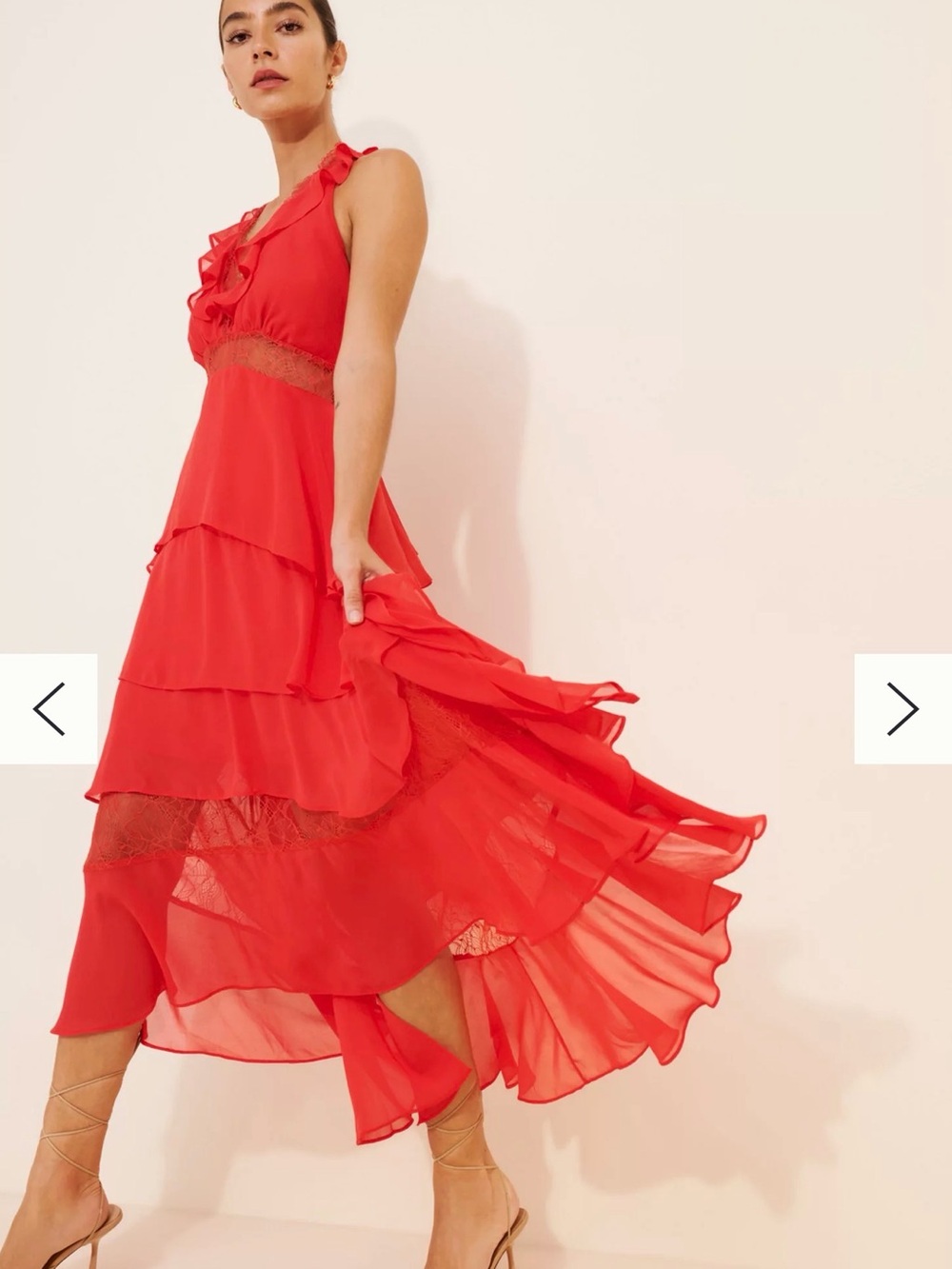 Anthropologie Red Ruffled Tiered Midi Dress
